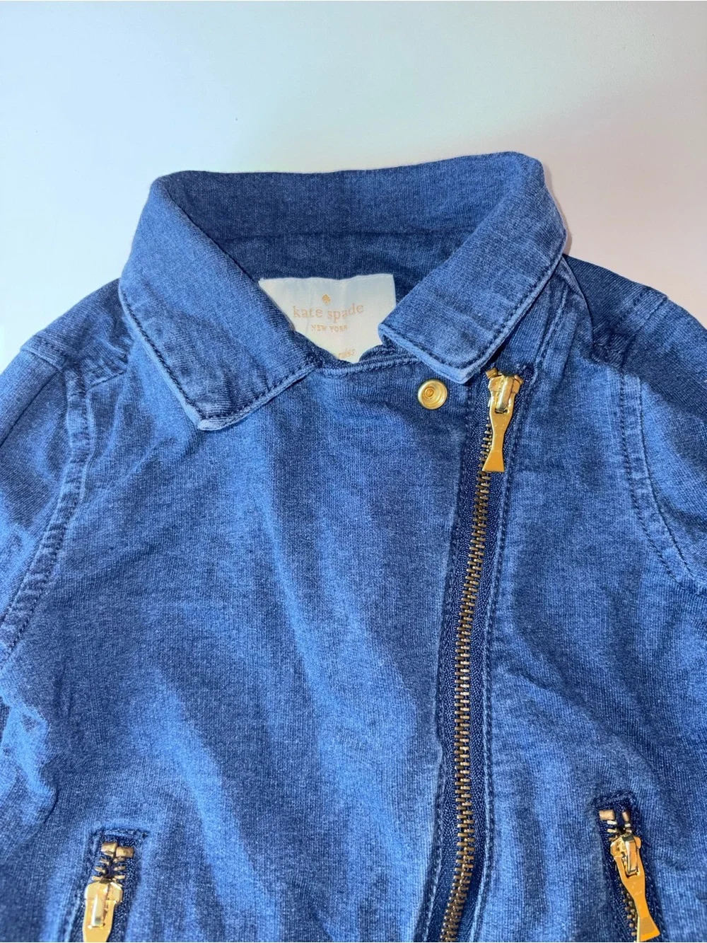 Kate Spade New York Girls Denim Jacket Blue Zip Front Designer Kids Coat
